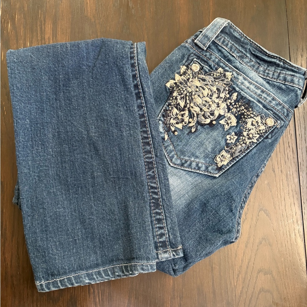 Miss Me Blue Straight Leg Jeans with Embroidery